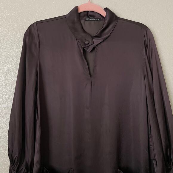 Scanlan Theodore Dress Womens Medium Brown Satin Mini Quiet Luxury Minimalist - Picture 4 of 14